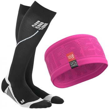 CEP Run 2.0 Compression Socks Black Grey + Stirnband | Damen