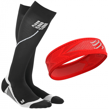 CEP Run 2.0 Compression Socks Black Grey + Stirnband | Herren