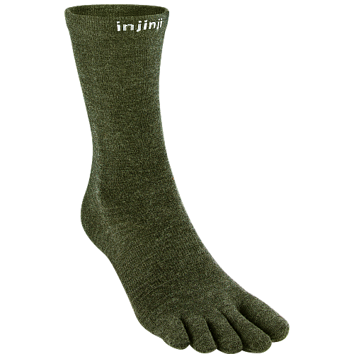 Injinji Liner Merino Crew Zehensocken | Forest Green | Ultrad�nn