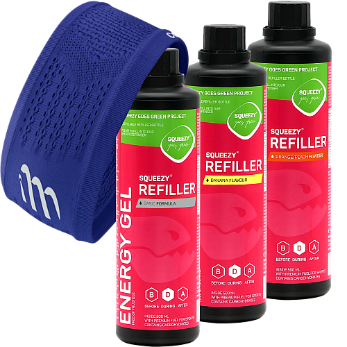 SQUEEZY Energy Gel Refiller | 3 x 500 ml + Stirnband (WIDE)