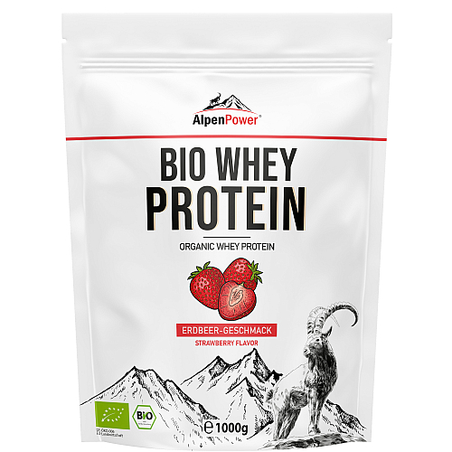 Alpenpower Bio Whey Protein 1000 g Beutel Erdbeere