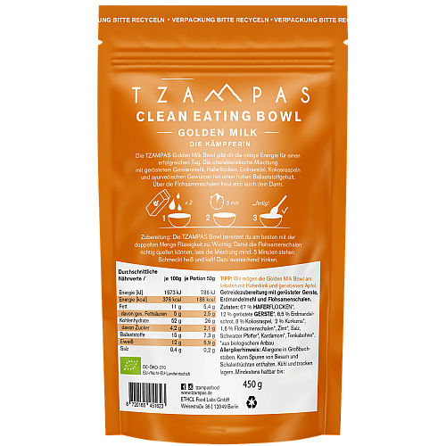 TZAMPAS Clean Eating Bowl Golden Milk Nhrwerte