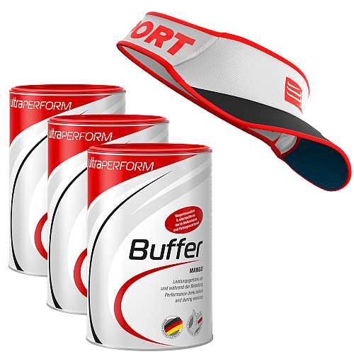 ultraSPORTS Buffer Sport Drink | 3 x 500 g Dose & Compressport Ultralight Visor